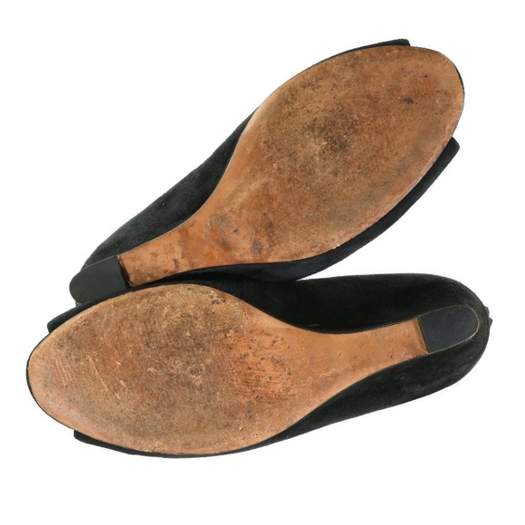 ANN TAYLOR Open Toe Booties Boots Peeptoe Heels Sz. 8.5 M Black Suede Leather - Picture 6 of 7